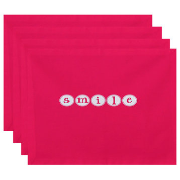 18"x14" Smile, Word Print Placemat, Bright Pink, Set of 4