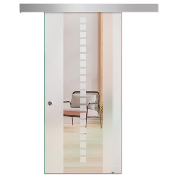 Modern Frosted Sliding Glass Barn Door With Frosted Design ALU100, 24"x81", Right