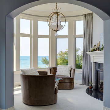 Master Bedroom Sitting Room with Fireplace and Views to the Lake