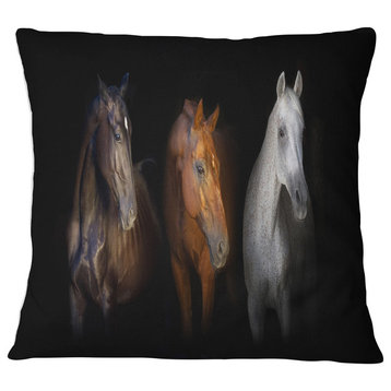 Black Red and White Horses Animal Throw Pillow, 18"x18"