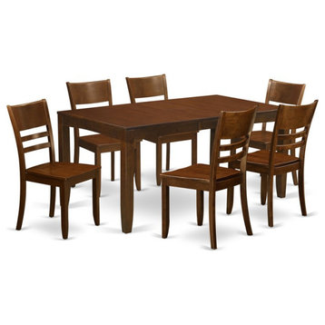 East West Furniture Lynfield 7-piece Wood Dining Table Set in Espresso