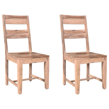 Stafford Solid Wood Dining Chairs, Set of 2, Whitewash, Wood Seat