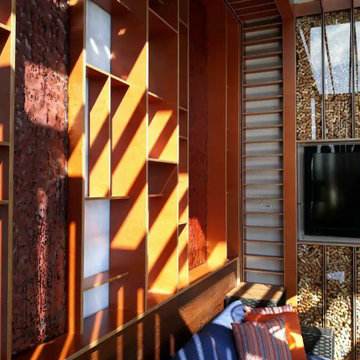 Modern Balcony Design & Decor with Red Glass 'Mars' Panels