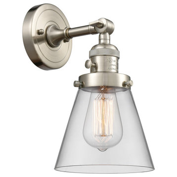 Small Cone 1-Light Sconce, Brushed Satin Nickel, Glass: Clear