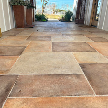 Limestone Overlay Breezeway Walkway With Wood Accents