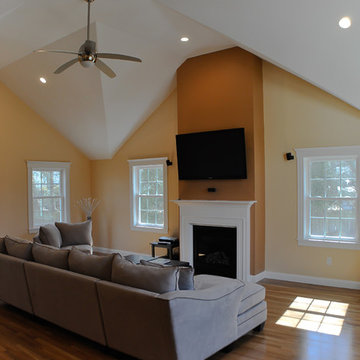 Garage with family room above