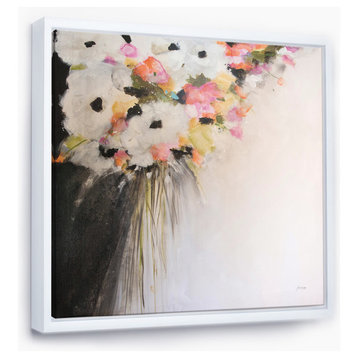 Designart Pink Pastel Flowers Farmhouse Framed Artwork, White, 46x46