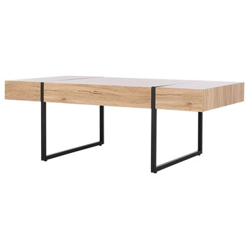 Modern Coffee Table, Highlighted Metal Legs With Rectangular Top, Natural/Black