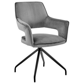 Hadley Dining Room Accent Chair, Velvet With Black Finish, Gray