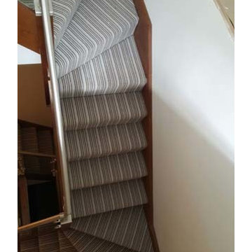 Striped Carpet Installation to Stairs