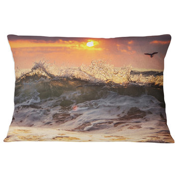 Sunrise and Roaring Ocean Waves Seascape Throw Pillow, 12"x20"