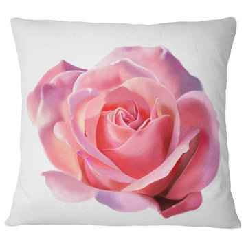 Pink Rose Sketch On White Background Flowers Throw Pillowwork, 16"x16"