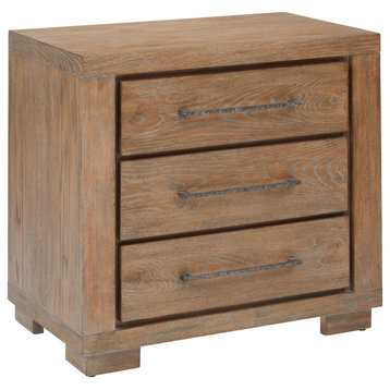 Driftwood Transitional 3 Drawer Nightstand With Charging Station