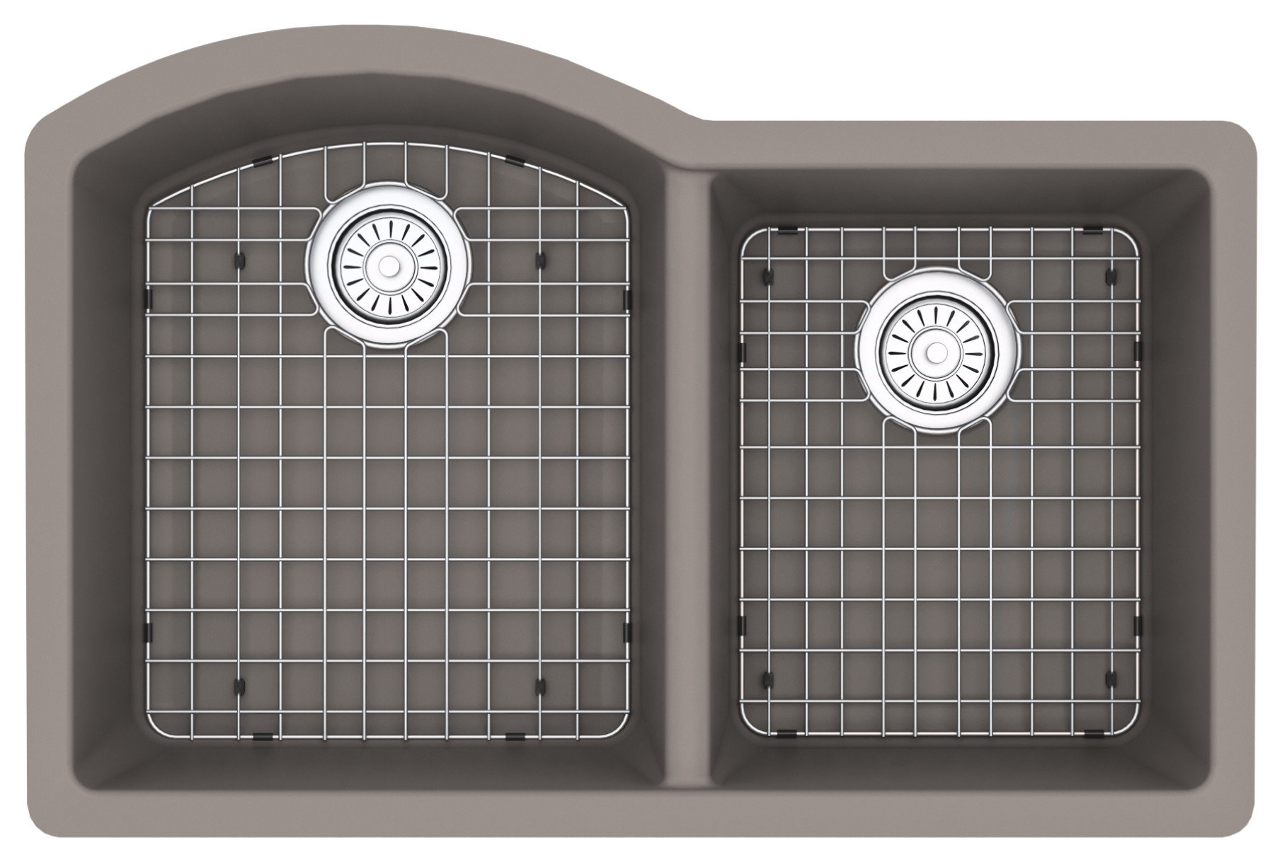 Karran Undermount Quartz 32" 60/40 Double Bowl Kitchen Sink Kit, Concrete