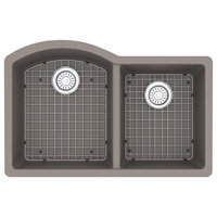 Karran Undermount Quartz 32" 60/40 Double Bowl Kitchen Sink Kit, Concrete