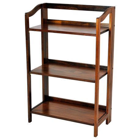 Stratford 3-Shelf Folding Bookcase, Warm Brown, 3-Shelf