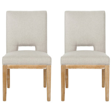 Contemporary Fabric Upholstered Dining Chairs, Set of 2, Wheat/Weathered Natural