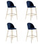 Millennial Brass Velvet Upholstered Dining Bar Stool, Royal Blue, Set of 4