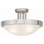 Livex Lighting - Livex Lighting 73956-91 New Brighton - Three Light Semi-Flush Mount - Canopy Included: TRUE  Shade InNew Brighton Three L Brushed Nickel White *UL Approved: YES Energy Star Qualified: n/a ADA Certified: n/a  *Number of Lights: Lamp: 3-*Wattage:60w Medium Base bulb(s) *Bulb Included:No *Bulb Type:Medium Base *Finish Type:Brushed Nickel