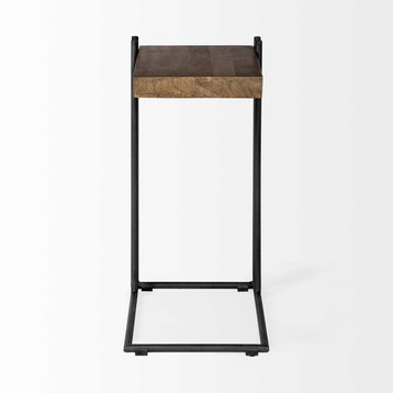 HomeRoots L-Shaped Medium Brown Wood Side Table With Black Metal Frame