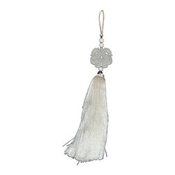 Chinese Hand-Crafted 3&Prime; Carved Stone Dragon Disc with Silk Tassel in White - Products
