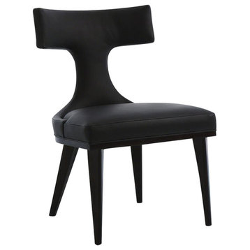 Anvil Back Dining Chair, Black Leather