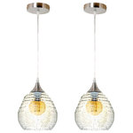 Unbranded - Ripple Hand Blown Seeded Glass Pendant Brushed Nickel Finish, Clear, Pack of 2 - Ripple Hand Blown Seeded Glass Pendant Lights - pack of 2, Clear Glass. up to 80 inch long, Adjustable hard wire cord. Great for room with 8 ft./9 ft. ceiling height. UL Listed. Bulb not included. Easy-to-install. Caution: please read before purchase: each product is individually mouth-blown and hand finished by skilled craftsmen. Each product is therefore unique in its shape and coloring. Minor color and shape variations are possible. Breakage-proof package: we guarantee free replacement for any damaged product. Ideal to hang with Incandescent (40-Watt maximum) /LED (up to 150-Watt equivalent) bulb above kitchen island, table, entryway, hallway, bedroom, dining room, can be used in high and sloped ceiling.