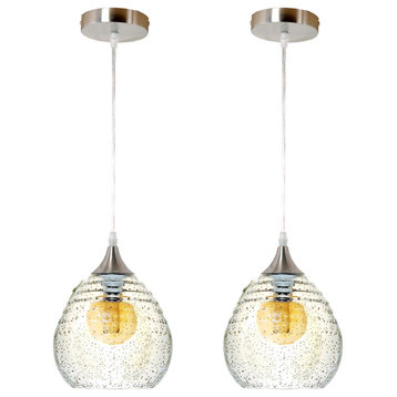 Ripple Hand Blown Seeded Glass Pendant Brushed Nickel Finish, Clear, Pack of 2
