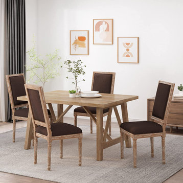 4 Pack Dining Chair, Unique Design With Padded Seat & Square Back, Brown/Natural