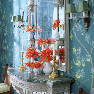 Handprinted Chinoiserie wallpaper in interior design