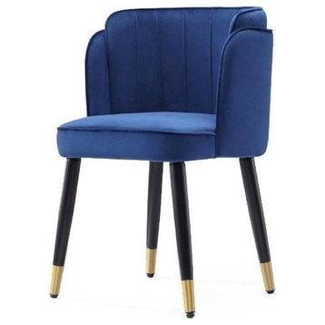 Mid Century Modern Dining Chair, Velvet Upholstered Seat With Tufted Back, Blue