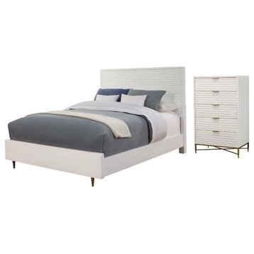 Home Square 2-Piece Set with Full Panel Bed & 5 Drawer Chest in White