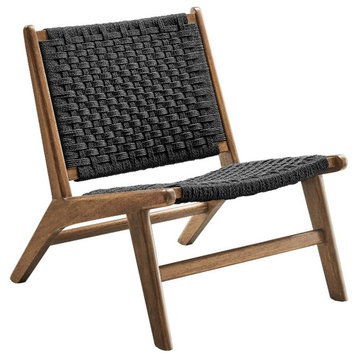 Modway Saoirse Woven Rope & Wood Accent Lounge Chair in Black and Walnut