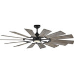 Monte Carlo - Monte Carlo 62" Prairie Fan, Aged Pewter - The 62" prairie fan is reminiscent of a windmill, boasting 14 blades and an integrated 15w led light that distributes 740 net lumens. Prairie features a stunning finish combination of aged pewter housing with distressed grey weathered oak blades, is damp-rated, has an energy-efficient dc motor and includes a hand-held remote with 6-speed and reverse functionality.