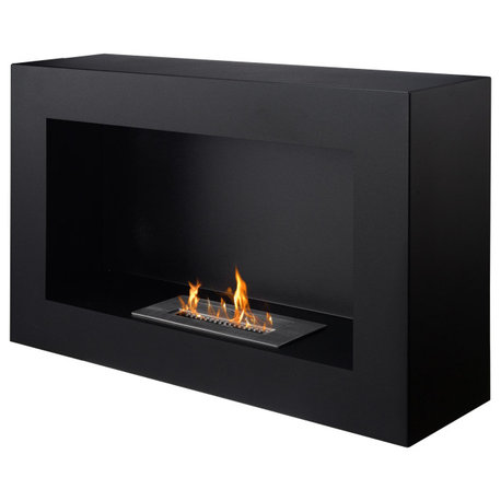 Black Freestanding Ventless Open Flame Ethanol Fireplace - Spectrum | Ignis