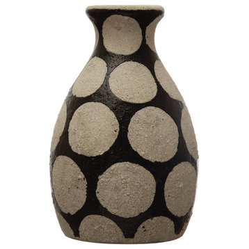 Terracotta Vase with Wax Relief Dots, Black and Natural, Black