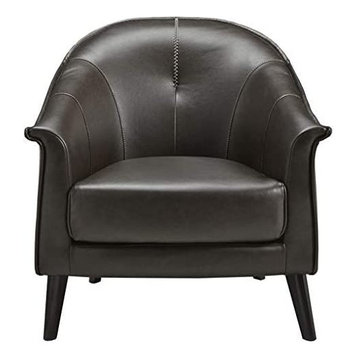 Traditional Accent Chair, Faux Leather Upholstery With Attached Back, Dark Brown
