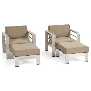 GDF Studio Emily Coral Outdoor 2-Seater Club Chair Chat Set With Ottomans