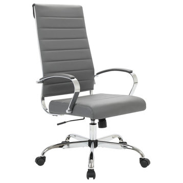 LeisureMod Benmar High-Back Adjustable Leather Office Chair, Grey