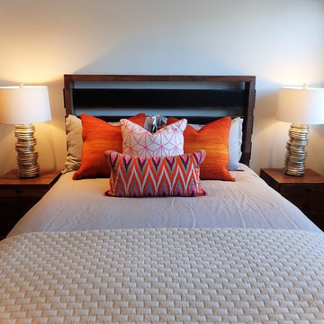Contemporary Four Hands Bed, Surya Lamps