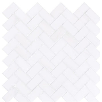 12 1/8"x13 3/8" Snow White Polished Herringbone Modern Mosaic