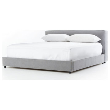 Aidan Low Profile Upholstered Pebble Pewter Queen Platform Bed