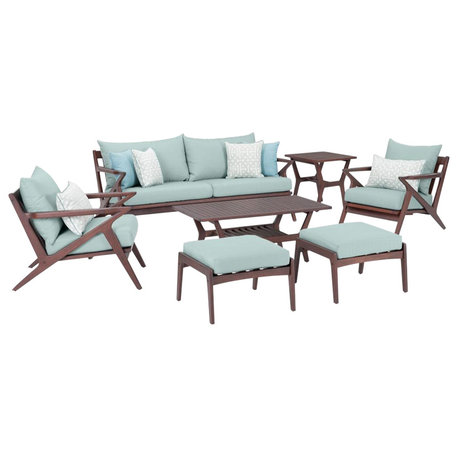 Vaughn 7 Piece Sunbrella Outdoor Patio Sofa and Club Chair Set, Spa Blue