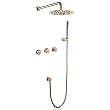 Wall Mounted Rain Shower System with Hand Shower-Includes Rough-In Valve, Brushed Gold