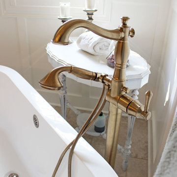 Master Bath Remodel with Soaker Tub, Custom Tiled Shower and Warm Gray Vanity