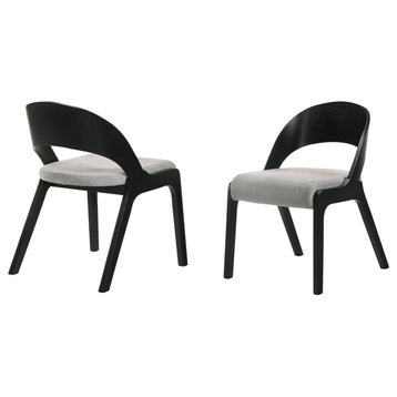 Polly Dining Accent Chairs, Black Finish and Gray Fabric, Set of 2