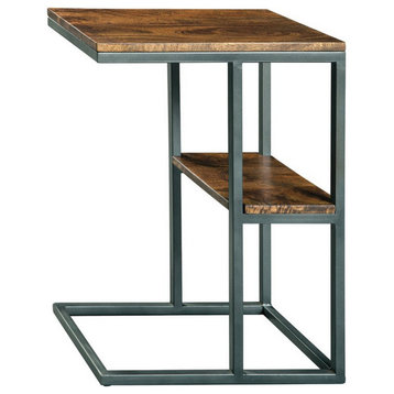Benzara BM227087 Accent Table with 1 Fixed Shelf and Metal Frame,Black/Brown