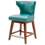 New Pacific Direct - Howie Bonded Leather Swivel Counter Stool, Turquoise - Whether it's a Mancave or Breakfast Nook, the Howie counter stool collection brings style and comfort. It's fashioned with medium high wingback on 360-degree swiveling seat and bonded leather upholstery on solid wood legs. Available in turquoise, beige and black color options. Some assembly required.