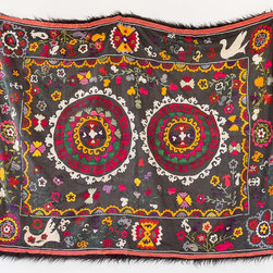 Vintage Suzani Blanket with Faux Fur Lining - Throws