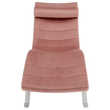 Gilda Lounge Chair, Rose Velvet With Silver Base